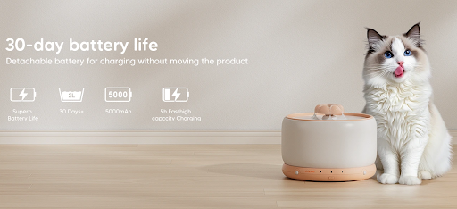 wopet wireless pet water fountain with 30-day battery life